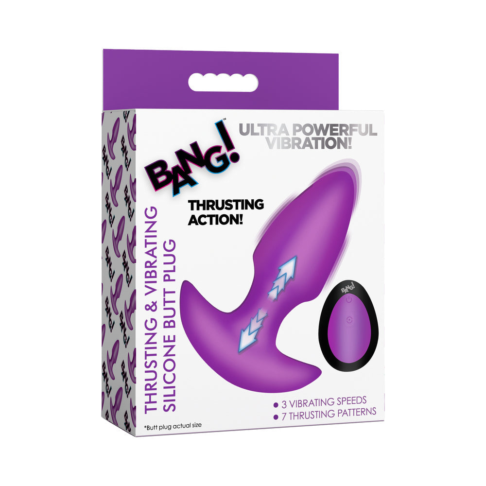 BANG! Thrusting & Vibrating Silicone Butt Plug - Purple